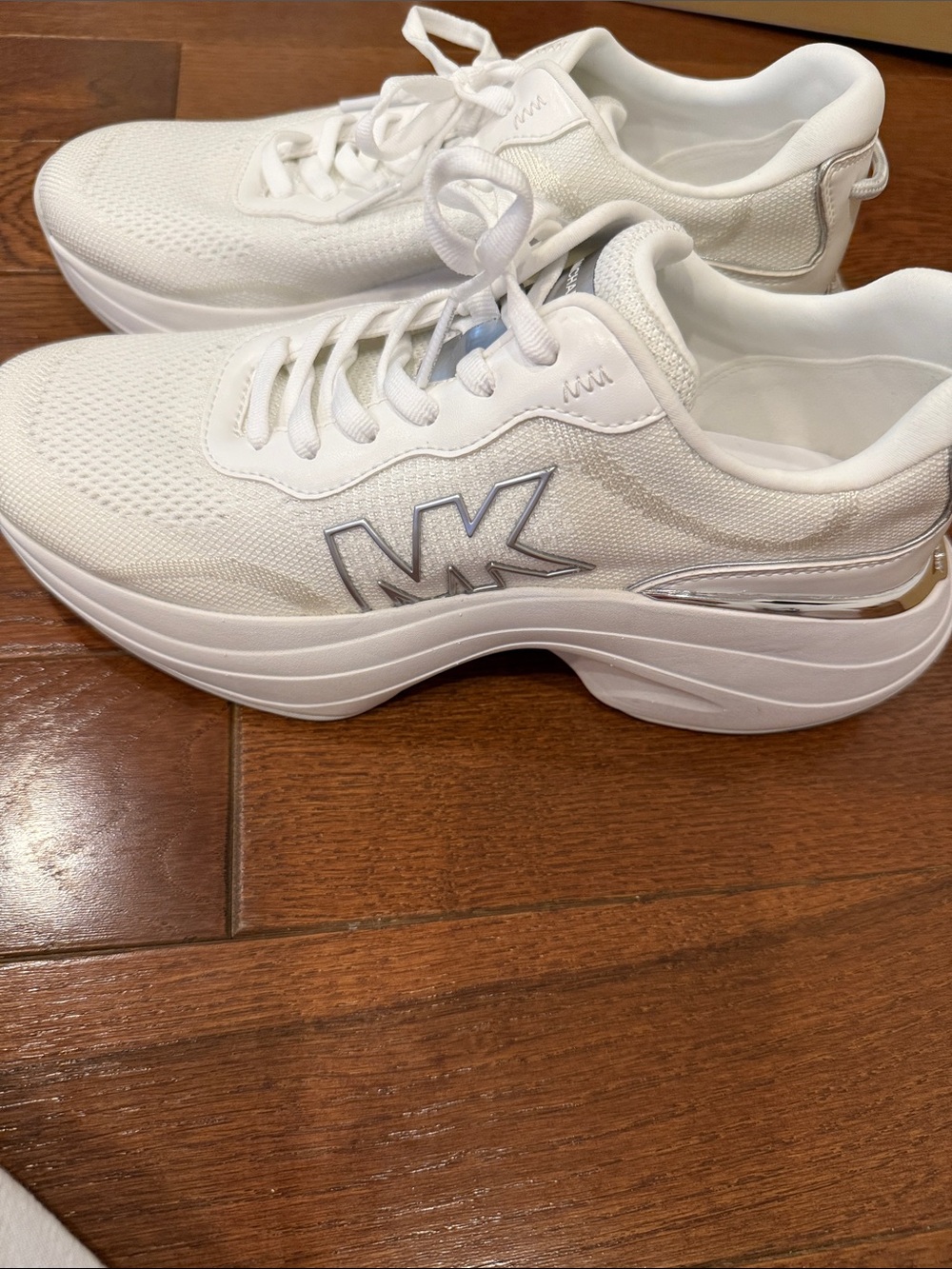 Brand New NW Michael Kors White Platform MK Logo Women’s Sneakers
